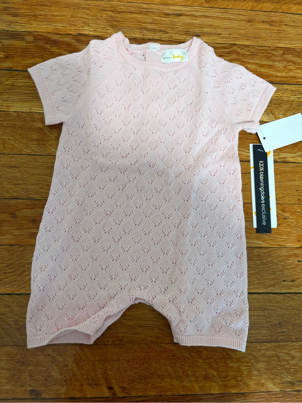 Baby Knit Eyelet Short-Sleeve One-Piece in Light Pink